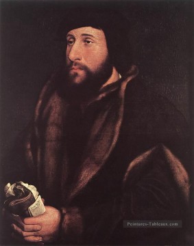Hans Holbein the Younger œuvres - Portrait d’un homme tenant des gants et de la lettre Renaissance Hans Holbein le Jeune